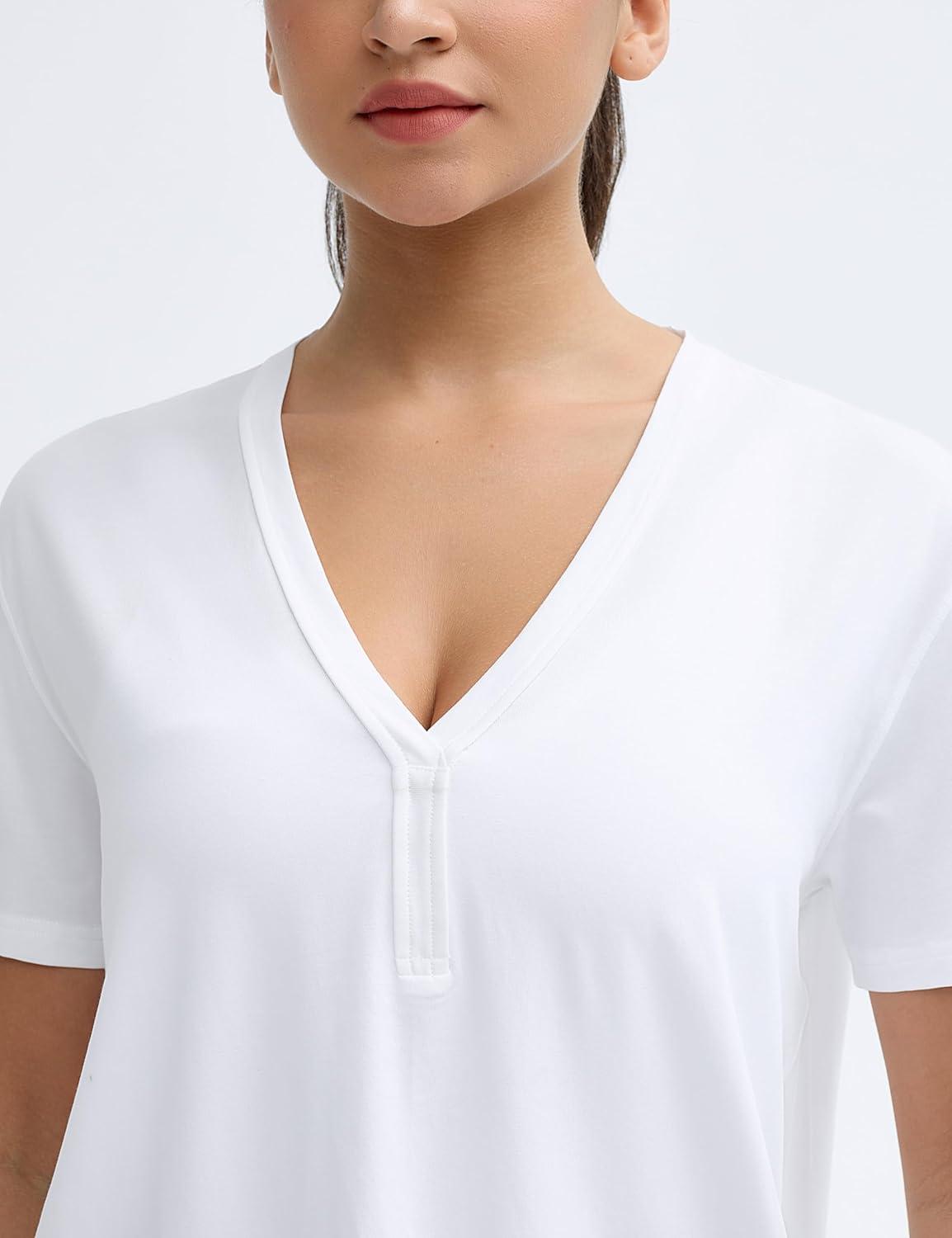 imageTHE GYM PEOPLE Womens Loose Fit Workout TShirts V Neck Short Sleeve Running Yoga Lounge Tee TopsWhite