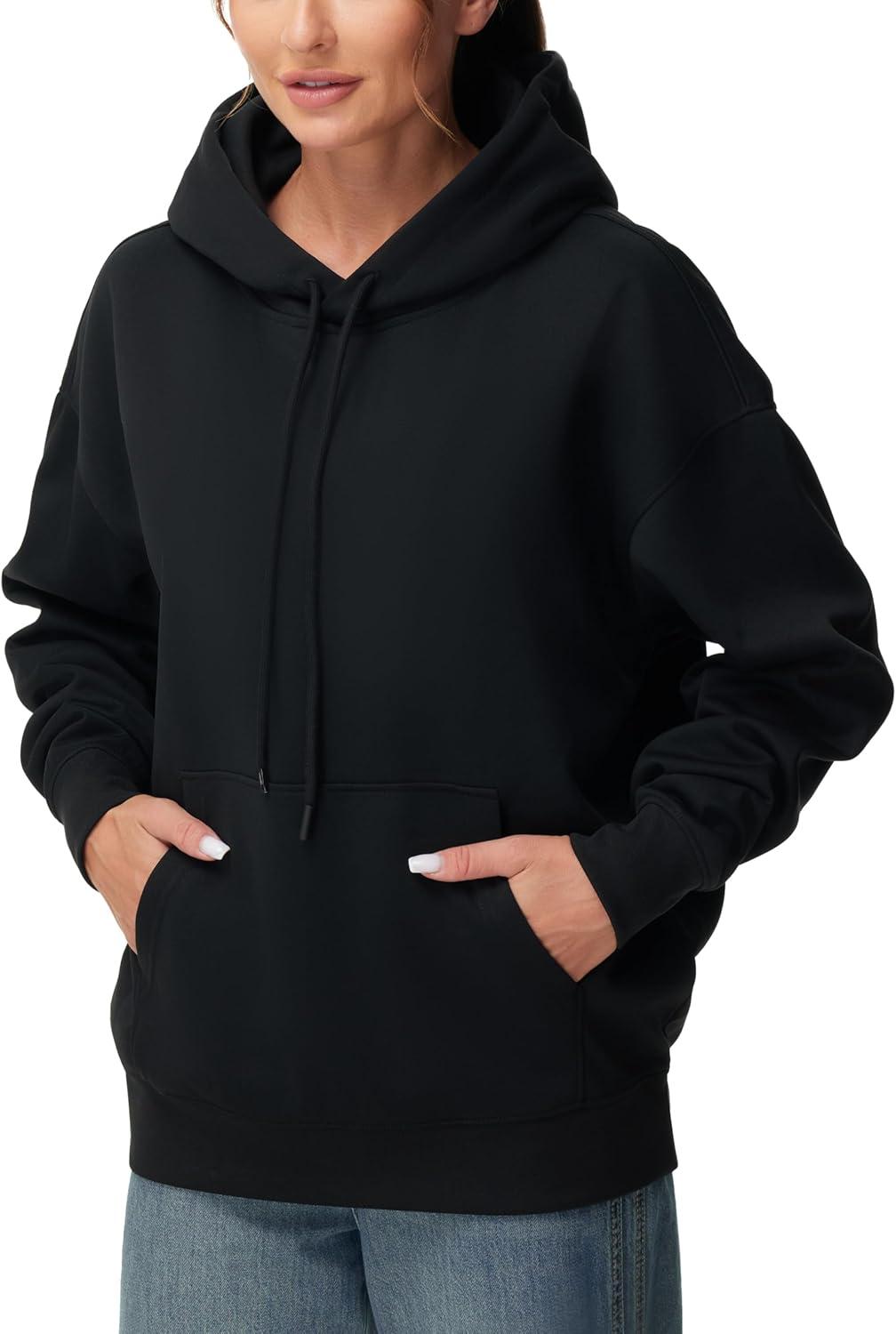 imageTHE GYM PEOPLE Womens Oversized Hoodie Lightweight Soft Drawstring Pullover Sweatshirt with PocketsBlack