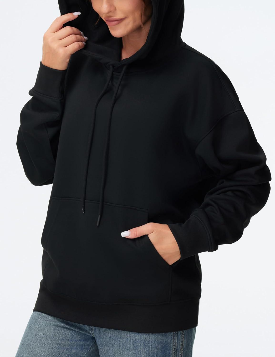 imageTHE GYM PEOPLE Womens Oversized Hoodie Lightweight Soft Drawstring Pullover Sweatshirt with PocketsBlack