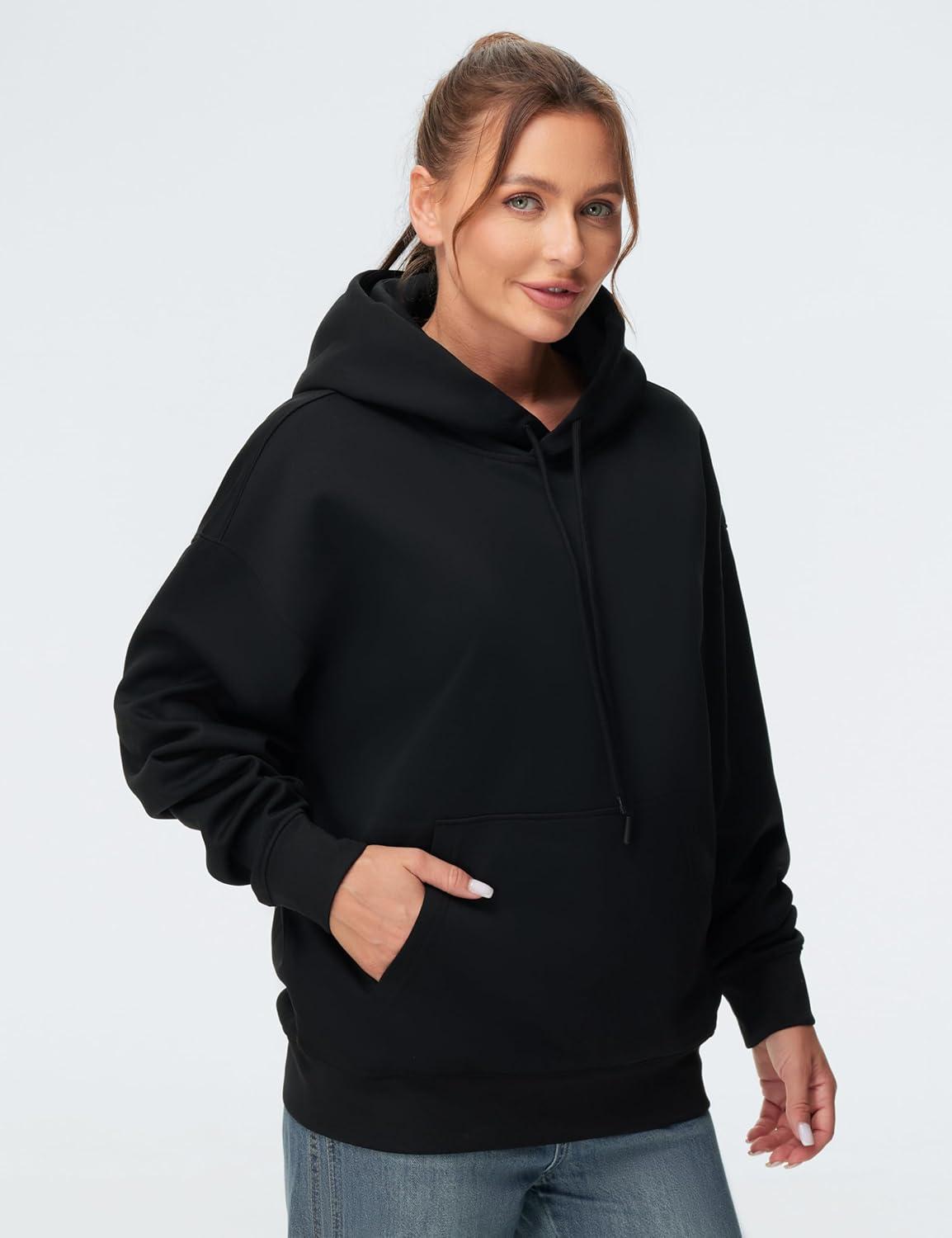imageTHE GYM PEOPLE Womens Oversized Hoodie Lightweight Soft Drawstring Pullover Sweatshirt with PocketsBlack