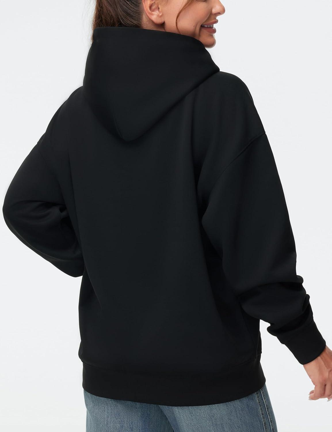 imageTHE GYM PEOPLE Womens Oversized Hoodie Lightweight Soft Drawstring Pullover Sweatshirt with PocketsBlack