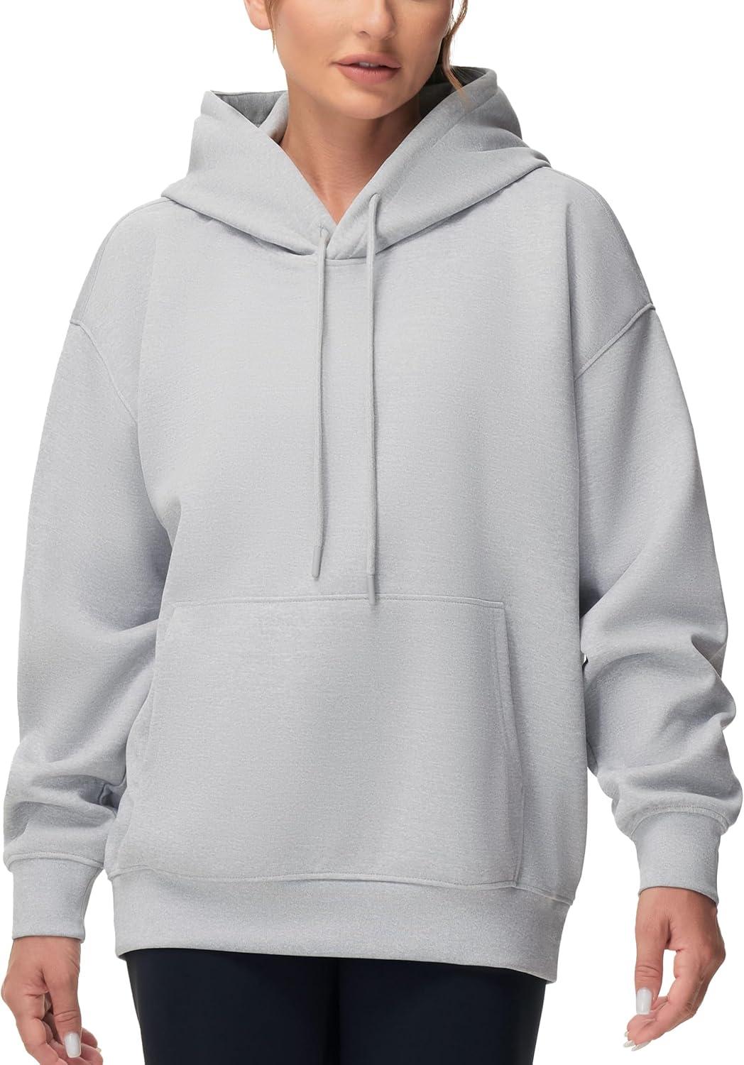 imageTHE GYM PEOPLE Womens Oversized Hoodie Lightweight Soft Drawstring Pullover Sweatshirt with PocketsLight Grey