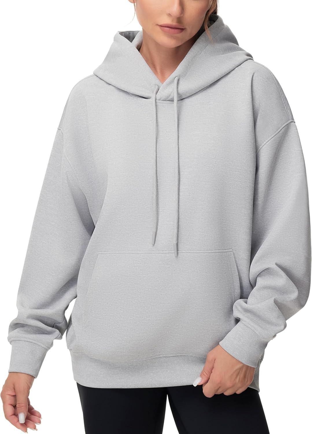 imageTHE GYM PEOPLE Womens Oversized Hoodie Lightweight Soft Drawstring Pullover Sweatshirt with PocketsLight Grey