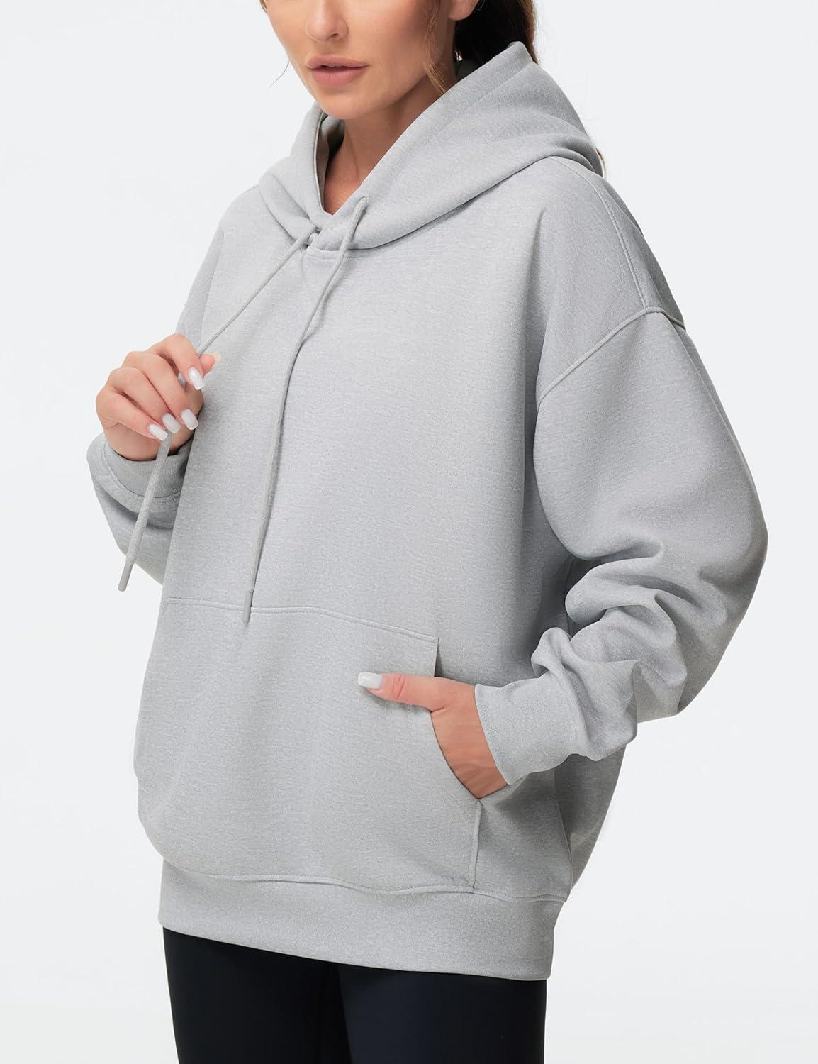 imageTHE GYM PEOPLE Womens Oversized Hoodie Lightweight Soft Drawstring Pullover Sweatshirt with PocketsLight Grey