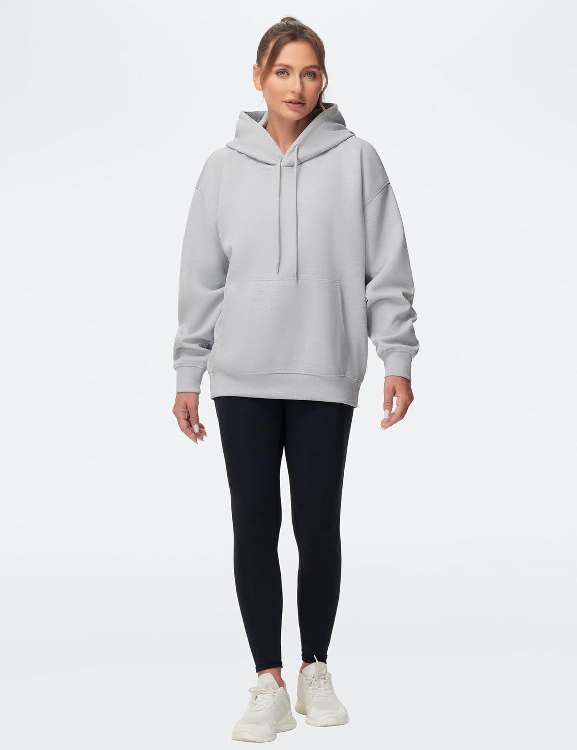imageTHE GYM PEOPLE Womens Oversized Hoodie Lightweight Soft Drawstring Pullover Sweatshirt with PocketsLight Grey