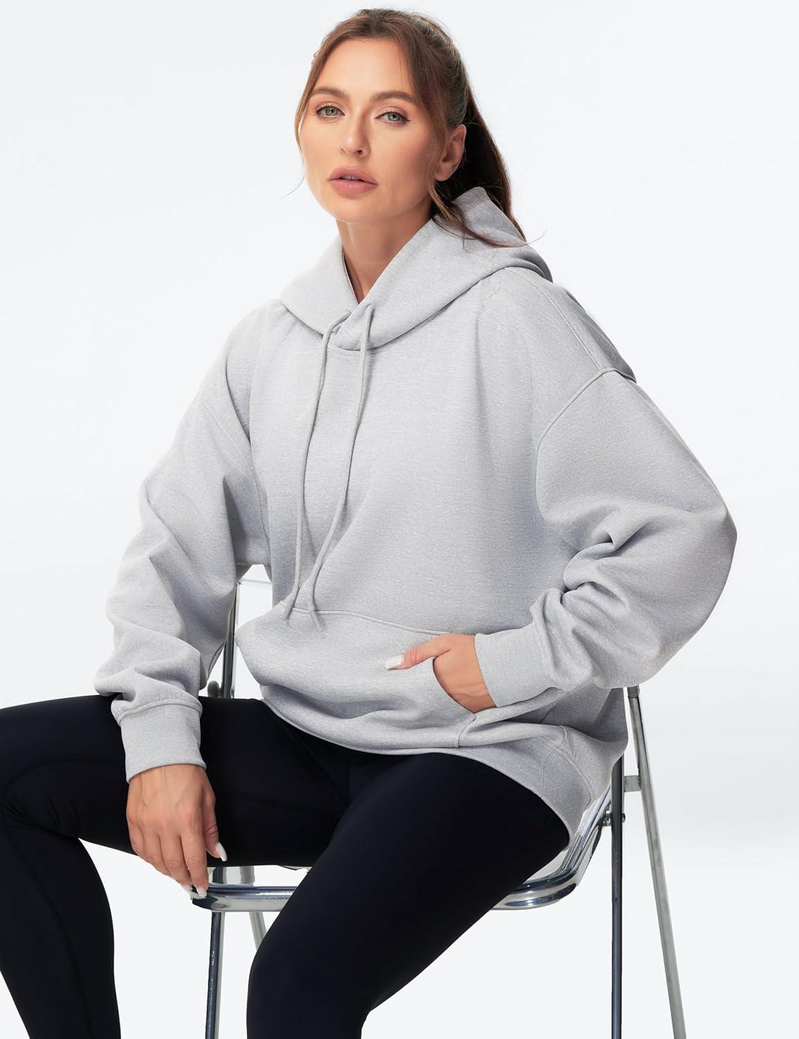 imageTHE GYM PEOPLE Womens Oversized Hoodie Lightweight Soft Drawstring Pullover Sweatshirt with PocketsLight Grey