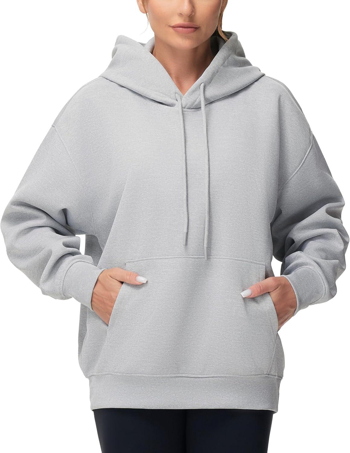 imageTHE GYM PEOPLE Womens Oversized Hoodie Lightweight Soft Drawstring Pullover Sweatshirt with PocketsLight Grey