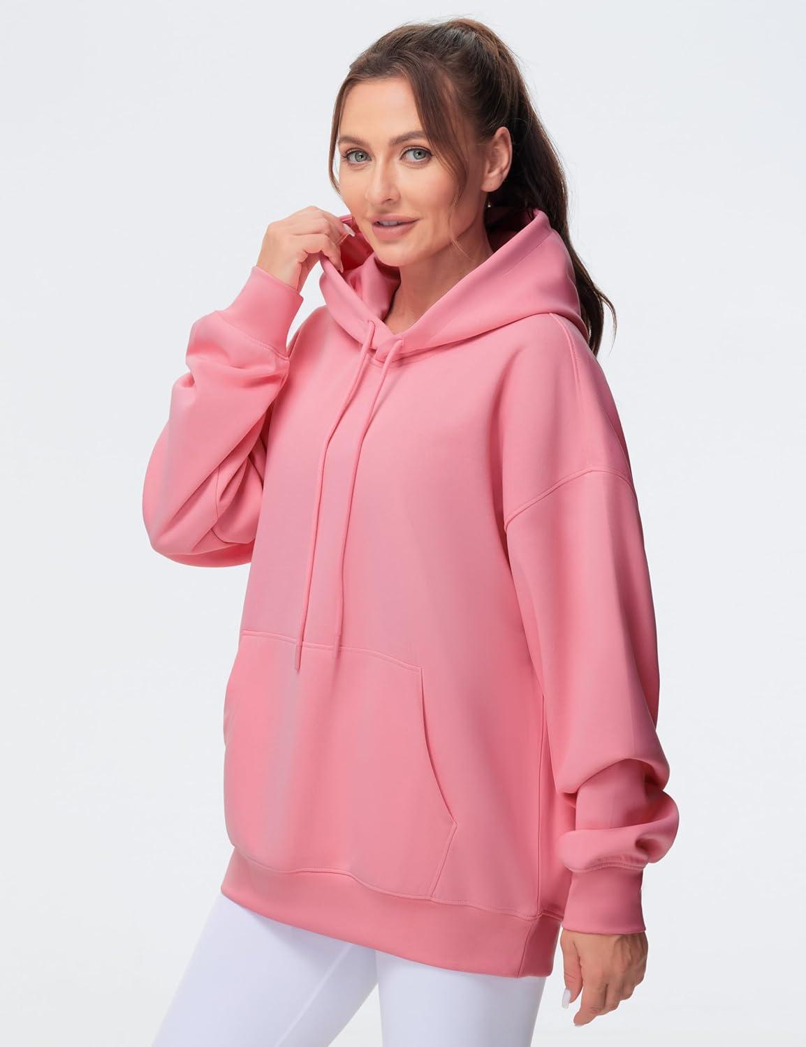 imageTHE GYM PEOPLE Womens Oversized Hoodie Lightweight Soft Drawstring Pullover Sweatshirt with PocketsWatermelon Pink