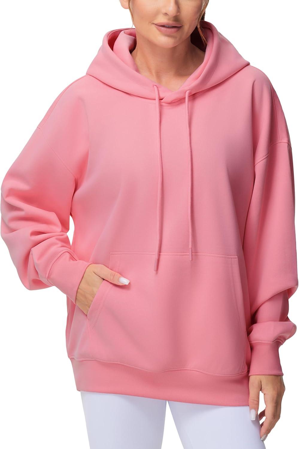 imageTHE GYM PEOPLE Womens Oversized Hoodie Lightweight Soft Drawstring Pullover Sweatshirt with PocketsWatermelon Pink