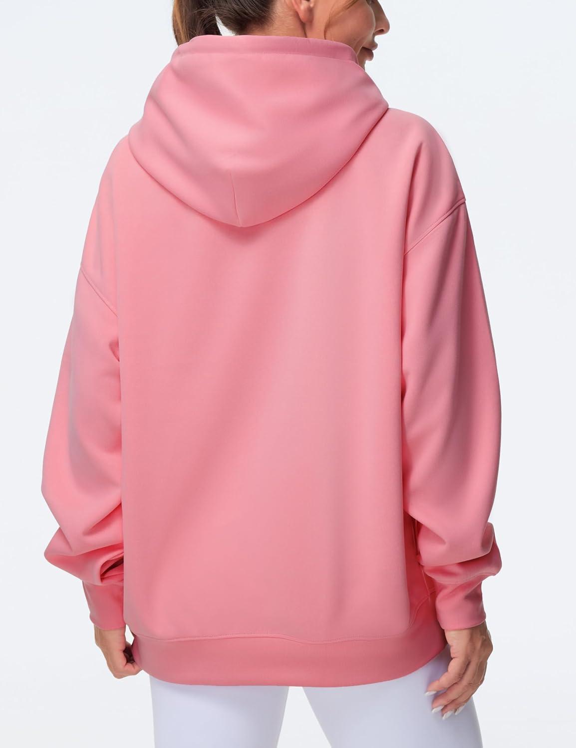 imageTHE GYM PEOPLE Womens Oversized Hoodie Lightweight Soft Drawstring Pullover Sweatshirt with PocketsWatermelon Pink