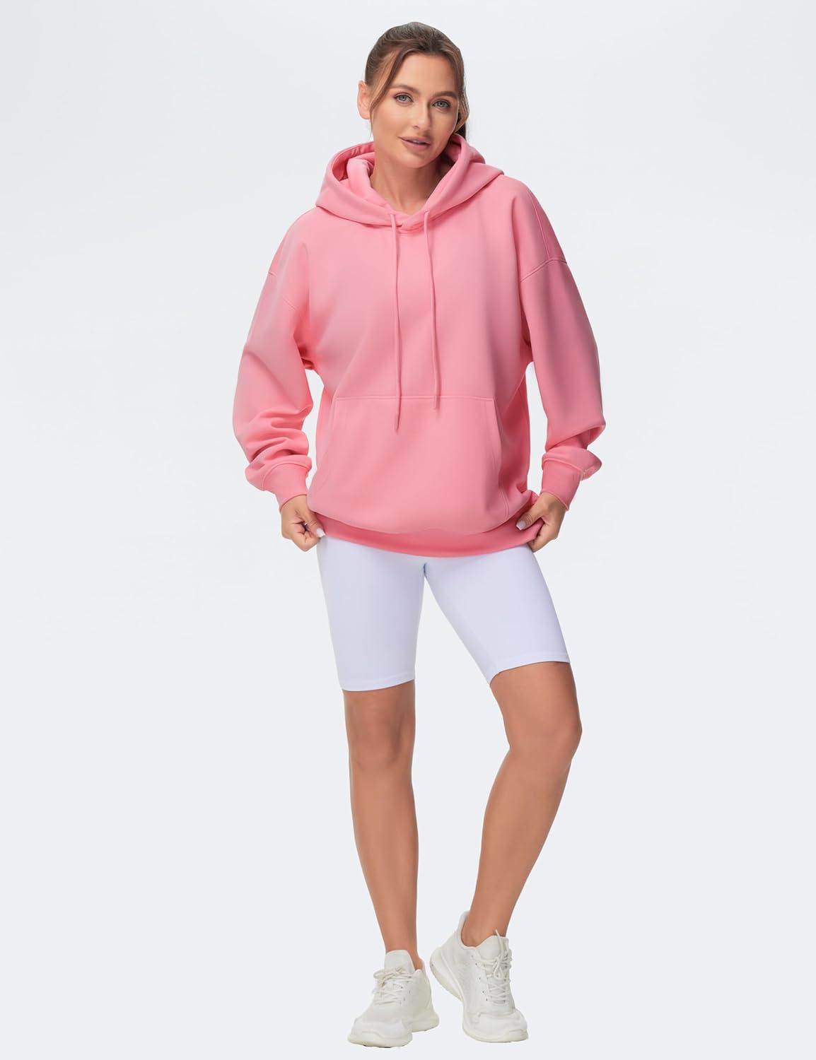 imageTHE GYM PEOPLE Womens Oversized Hoodie Lightweight Soft Drawstring Pullover Sweatshirt with PocketsWatermelon Pink