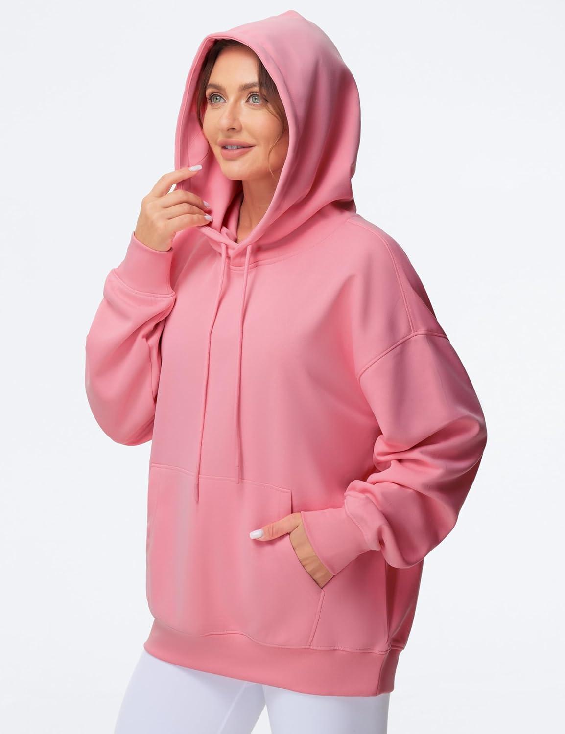 imageTHE GYM PEOPLE Womens Oversized Hoodie Lightweight Soft Drawstring Pullover Sweatshirt with PocketsWatermelon Pink