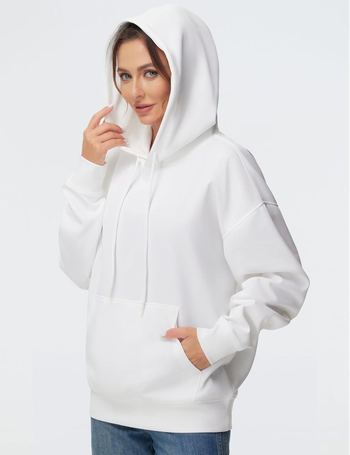 imageTHE GYM PEOPLE Womens Oversized Hoodie Lightweight Soft Drawstring Pullover Sweatshirt with PocketsWhite