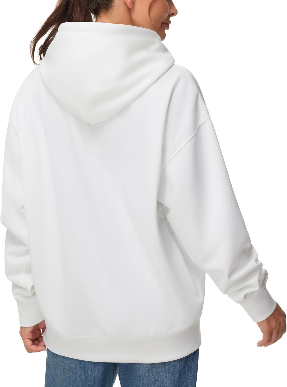 imageTHE GYM PEOPLE Womens Oversized Hoodie Lightweight Soft Drawstring Pullover Sweatshirt with PocketsWhite