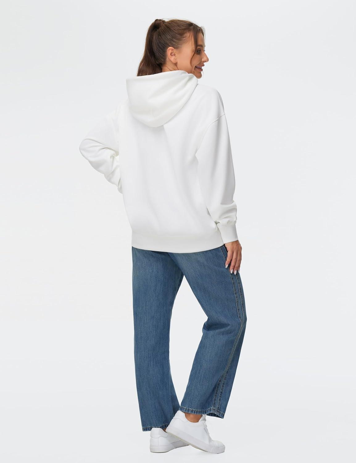 imageTHE GYM PEOPLE Womens Oversized Hoodie Lightweight Soft Drawstring Pullover Sweatshirt with PocketsWhite