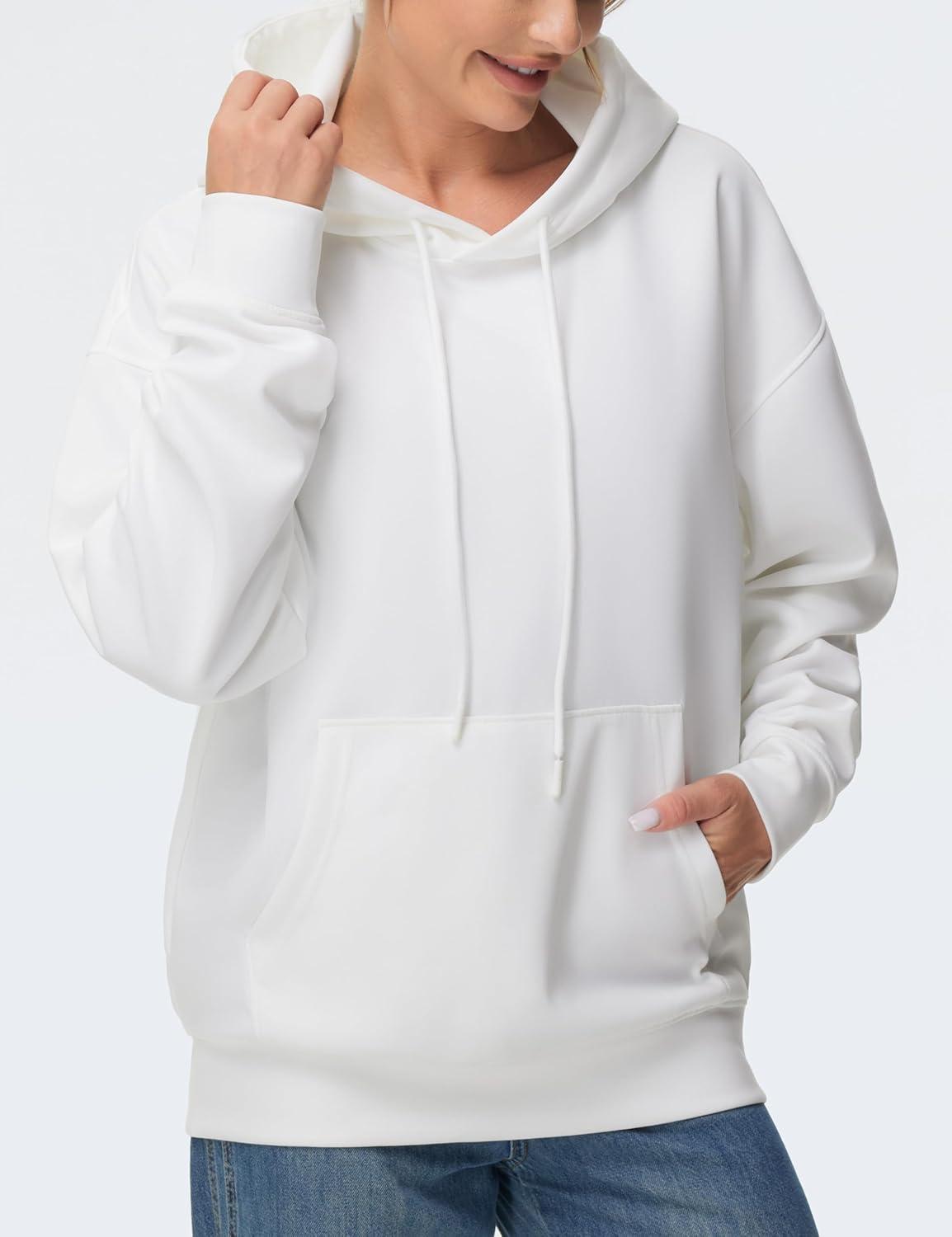 imageTHE GYM PEOPLE Womens Oversized Hoodie Lightweight Soft Drawstring Pullover Sweatshirt with PocketsWhite