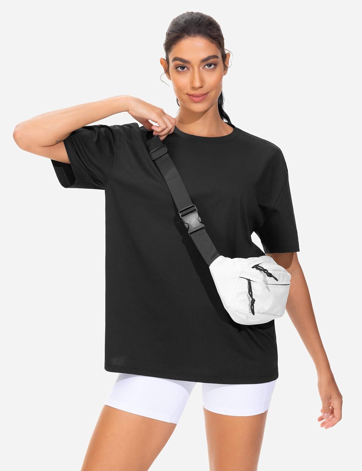 imageTHE GYM PEOPLE Womens Oversized T Shirts Summer Casual Short Sleeve Tops Crewneck Loose Workout Basic TeesBlack
