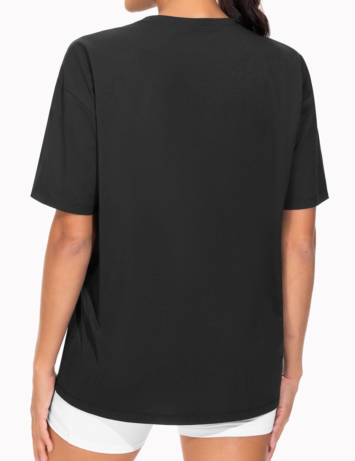 imageTHE GYM PEOPLE Womens Oversized T Shirts Summer Casual Short Sleeve Tops Crewneck Loose Workout Basic TeesBlack
