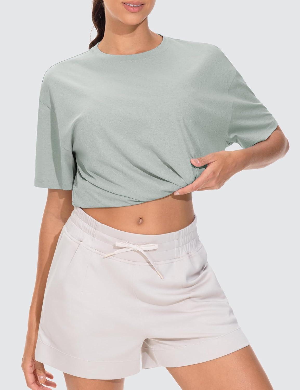 imageTHE GYM PEOPLE Womens Oversized T Shirts Summer Casual Short Sleeve Tops Crewneck Loose Workout Basic TeesGrey
