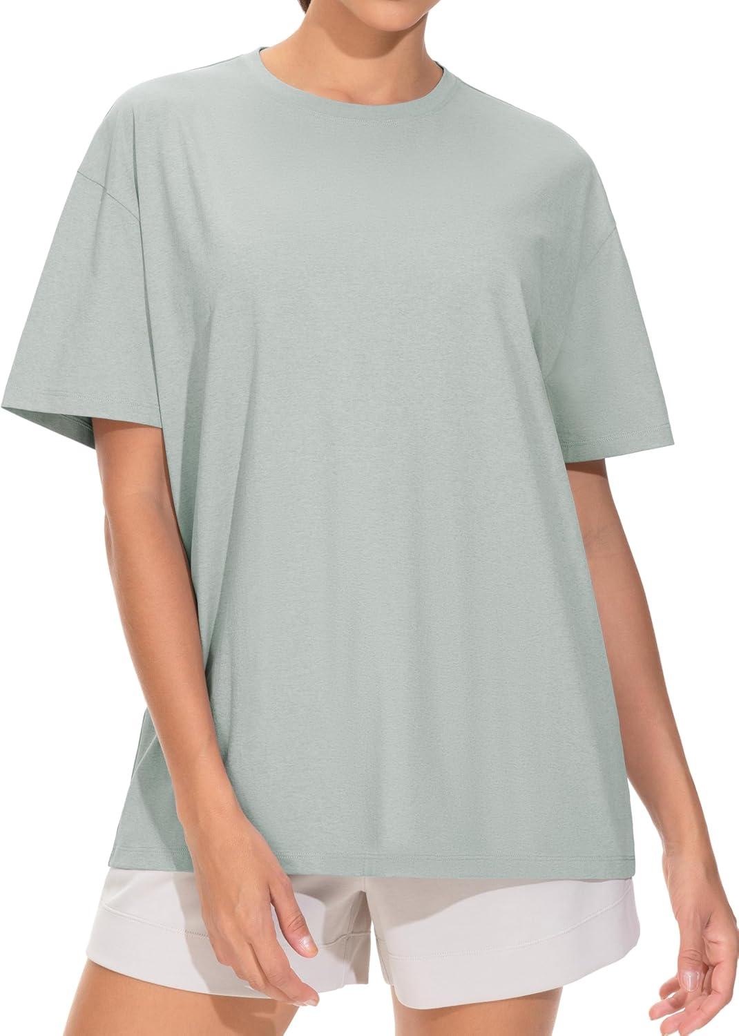 imageTHE GYM PEOPLE Womens Oversized T Shirts Summer Casual Short Sleeve Tops Crewneck Loose Workout Basic TeesGrey