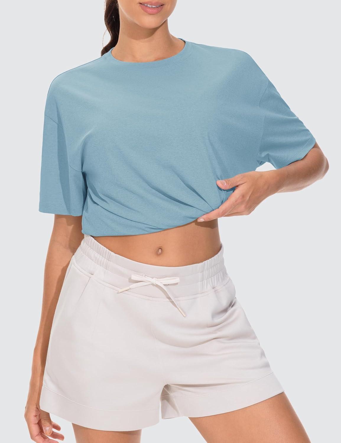 imageTHE GYM PEOPLE Womens Oversized T Shirts Summer Casual Short Sleeve Tops Crewneck Loose Workout Basic TeesInk Blue