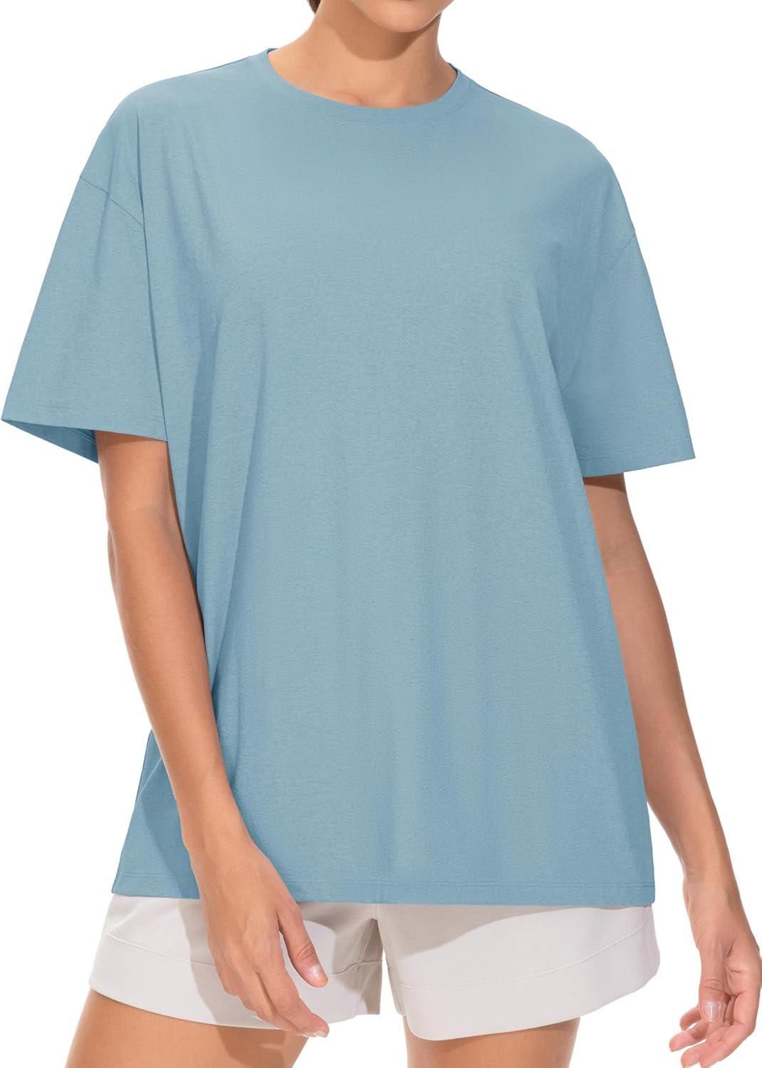 imageTHE GYM PEOPLE Womens Oversized T Shirts Summer Casual Short Sleeve Tops Crewneck Loose Workout Basic TeesInk Blue