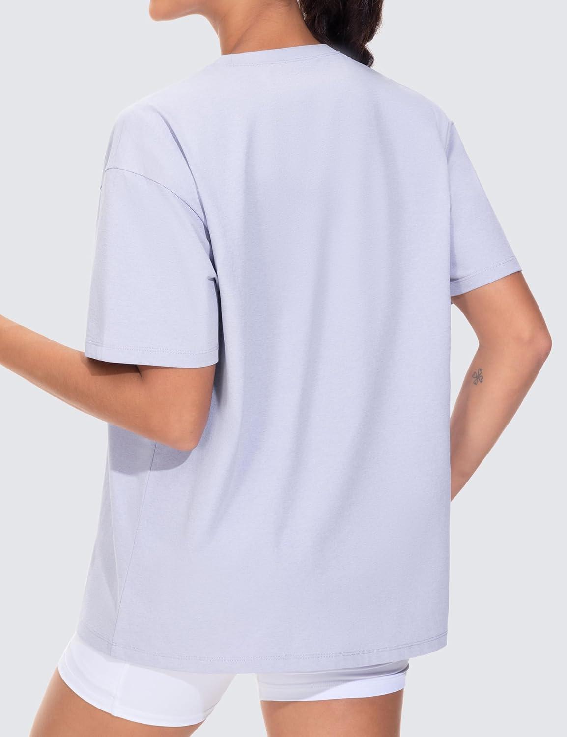 imageTHE GYM PEOPLE Womens Oversized T Shirts Summer Casual Short Sleeve Tops Crewneck Loose Workout Basic TeesLight Purple