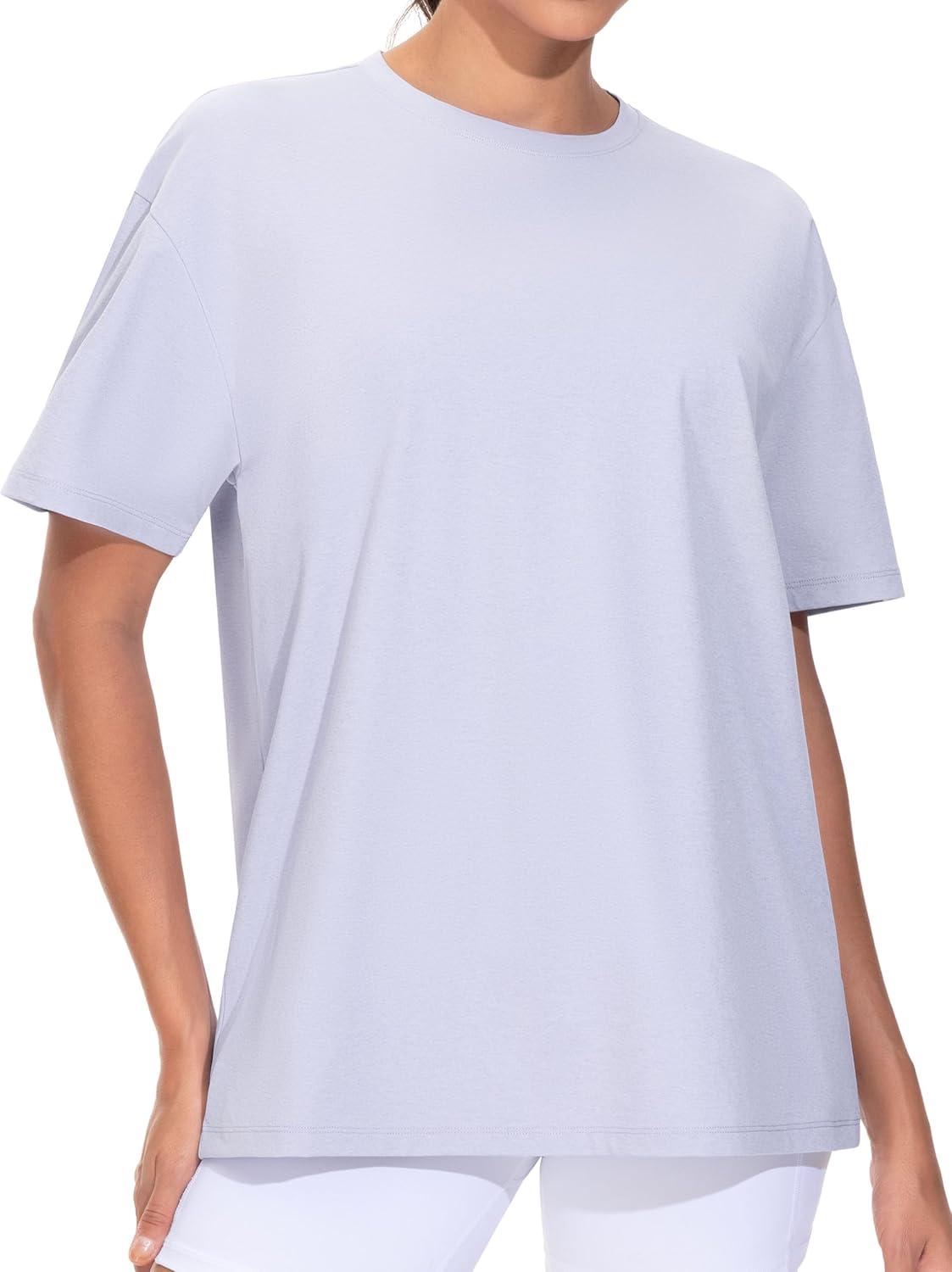 imageTHE GYM PEOPLE Womens Oversized T Shirts Summer Casual Short Sleeve Tops Crewneck Loose Workout Basic TeesLight Purple