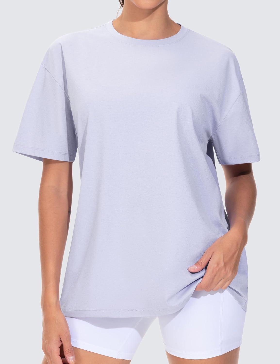 imageTHE GYM PEOPLE Womens Oversized T Shirts Summer Casual Short Sleeve Tops Crewneck Loose Workout Basic TeesLight Purple