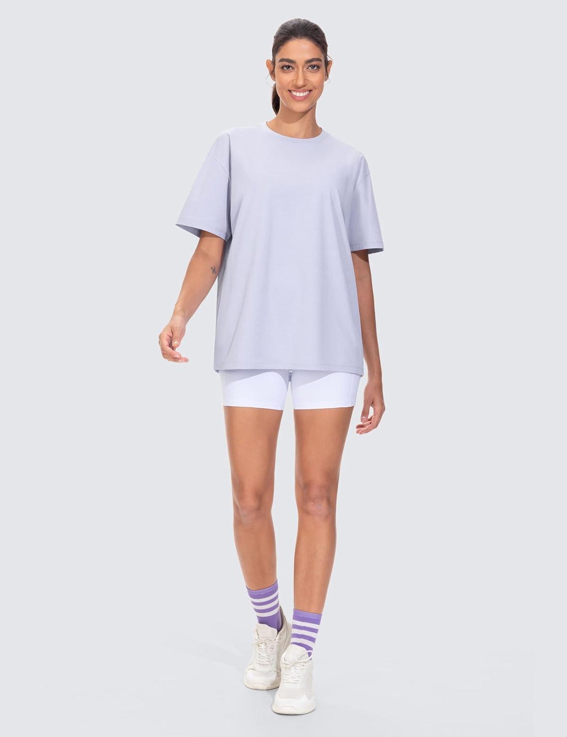 imageTHE GYM PEOPLE Womens Oversized T Shirts Summer Casual Short Sleeve Tops Crewneck Loose Workout Basic TeesLight Purple