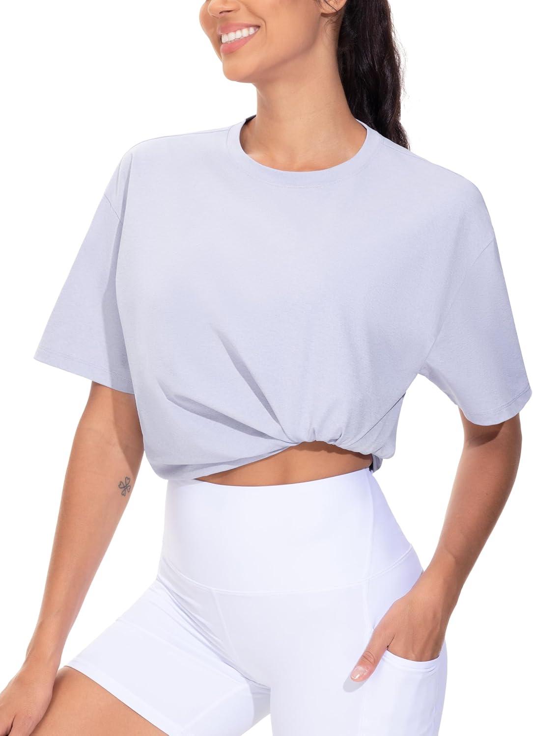 imageTHE GYM PEOPLE Womens Oversized T Shirts Summer Casual Short Sleeve Tops Crewneck Loose Workout Basic TeesLight Purple