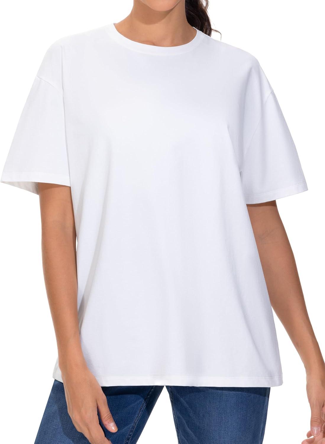 imageTHE GYM PEOPLE Womens Oversized T Shirts Summer Casual Short Sleeve Tops Crewneck Loose Workout Basic TeesWhite