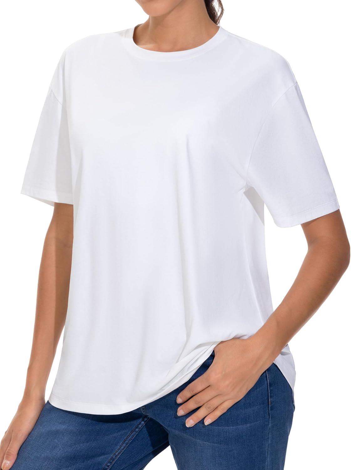imageTHE GYM PEOPLE Womens Oversized T Shirts Summer Casual Short Sleeve Tops Crewneck Loose Workout Basic TeesWhite