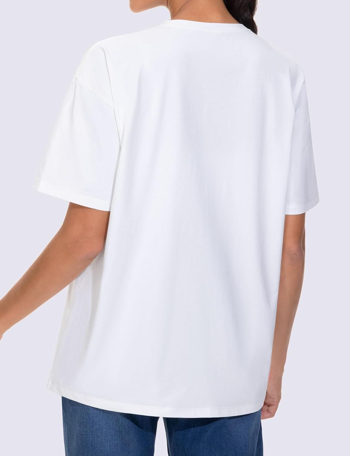 imageTHE GYM PEOPLE Womens Oversized T Shirts Summer Casual Short Sleeve Tops Crewneck Loose Workout Basic TeesWhite