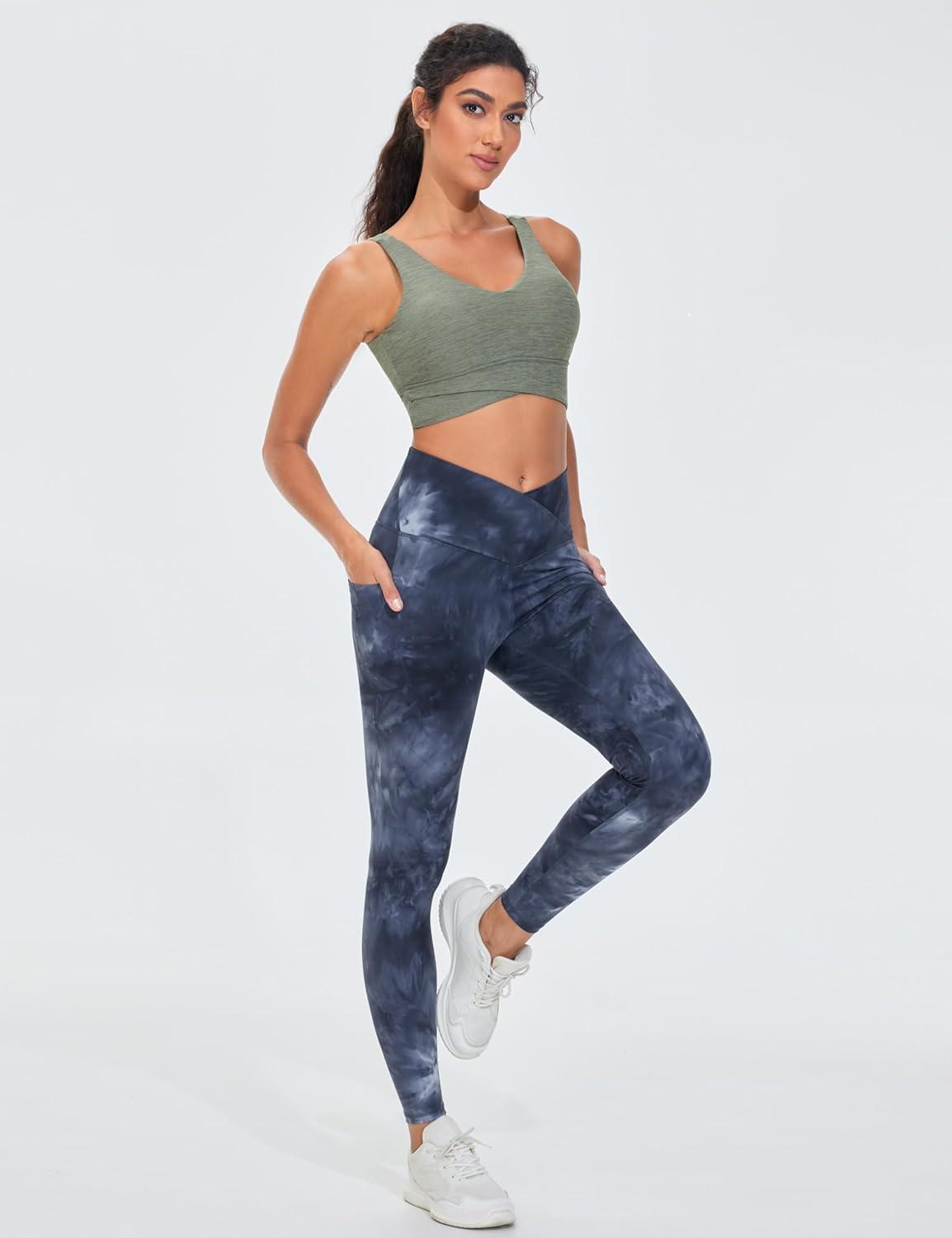 imageTHE GYM PEOPLE Womens Padded Sports Bra VNeck Wireless Stretchy Workout Crop Tops with Cross Hem Soft Yoga BrasGrey Green Heather