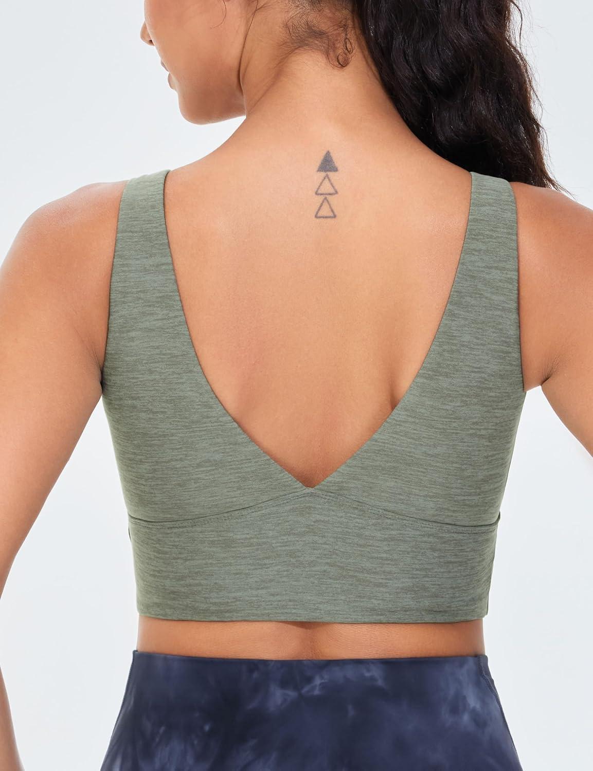imageTHE GYM PEOPLE Womens Padded Sports Bra VNeck Wireless Stretchy Workout Crop Tops with Cross Hem Soft Yoga BrasGrey Green Heather