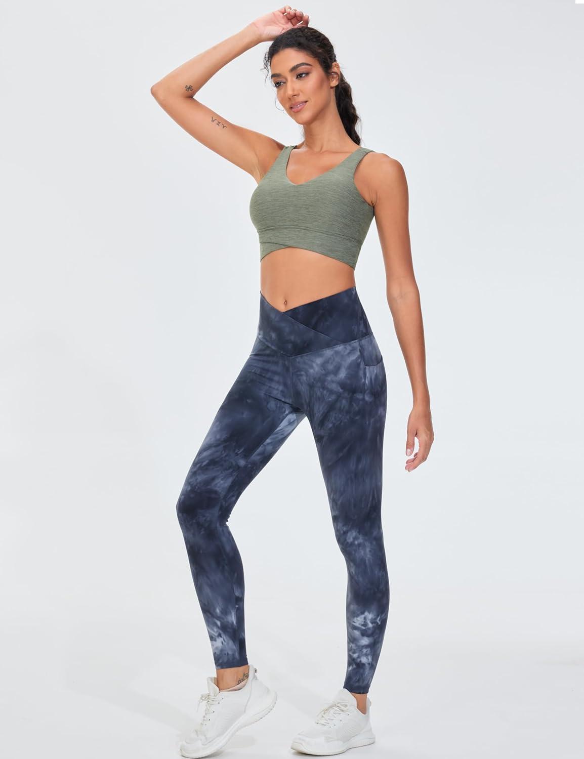 imageTHE GYM PEOPLE Womens Padded Sports Bra VNeck Wireless Stretchy Workout Crop Tops with Cross Hem Soft Yoga BrasGrey Green Heather