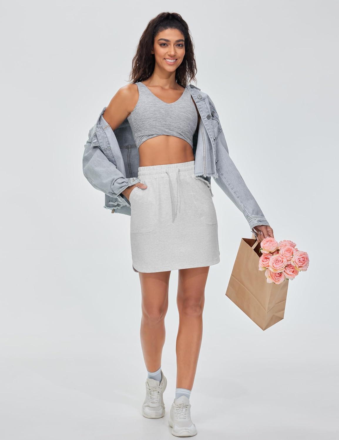 imageTHE GYM PEOPLE Womens Padded Sports Bra VNeck Wireless Stretchy Workout Crop Tops with Cross Hem Soft Yoga BrasLight Grey Heather
