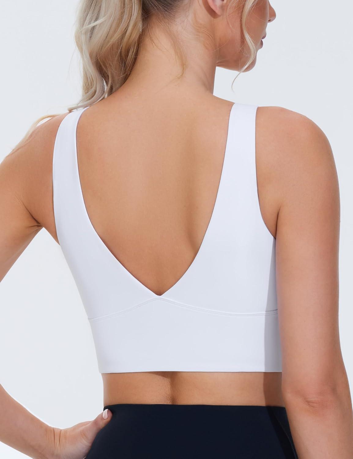 imageTHE GYM PEOPLE Womens Padded Sports Bra VNeck Wireless Stretchy Workout Crop Tops with Cross Hem Soft Yoga BrasWhite