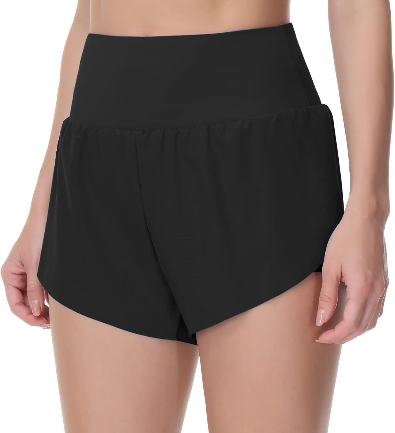 imageTHE GYM PEOPLE Womens Quick Dry Running Shorts Mesh Liner High Waisted Tennis Workout Shorts Zipper PocketsBlack