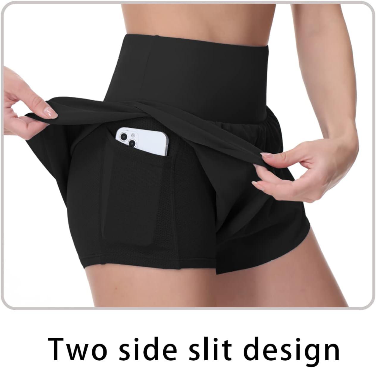 imageTHE GYM PEOPLE Womens Quick Dry Running Shorts Mesh Liner High Waisted Tennis Workout Shorts Zipper PocketsBlack