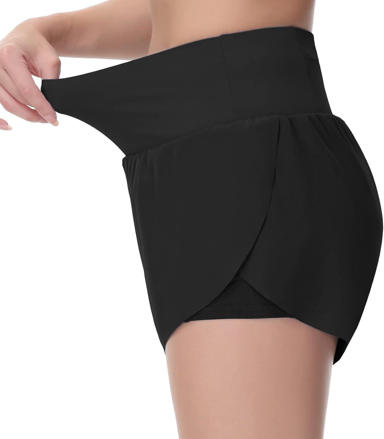 imageTHE GYM PEOPLE Womens Quick Dry Running Shorts Mesh Liner High Waisted Tennis Workout Shorts Zipper PocketsBlack