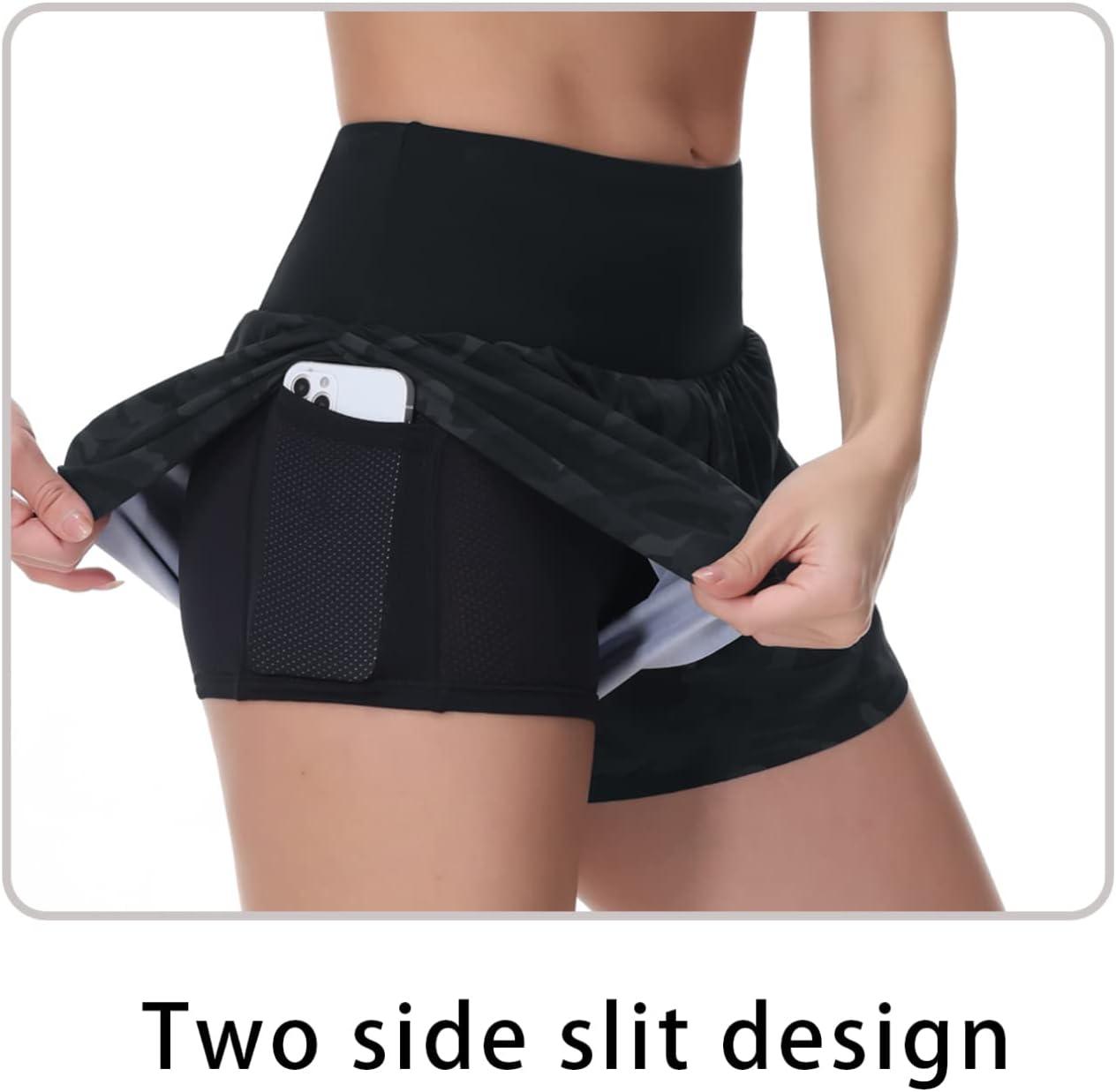 imageTHE GYM PEOPLE Womens Quick Dry Running Shorts Mesh Liner High Waisted Tennis Workout Shorts Zipper PocketsCamo Black