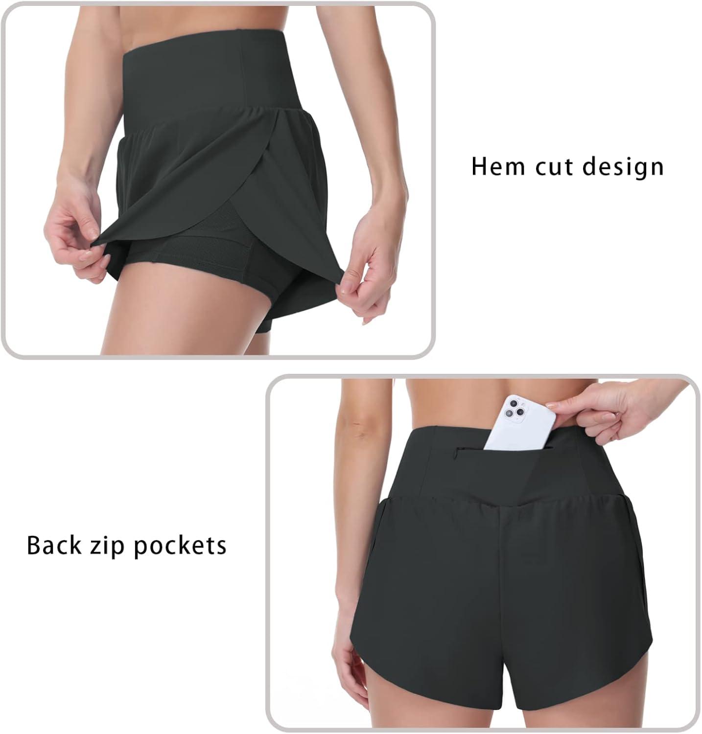 imageTHE GYM PEOPLE Womens Quick Dry Running Shorts Mesh Liner High Waisted Tennis Workout Shorts Zipper PocketsDark Grey