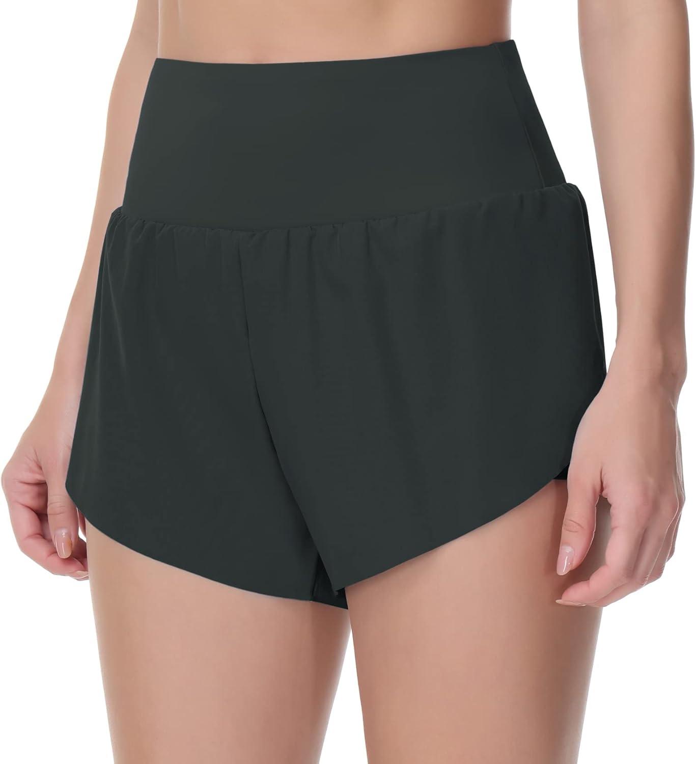 imageTHE GYM PEOPLE Womens Quick Dry Running Shorts Mesh Liner High Waisted Tennis Workout Shorts Zipper PocketsDark Grey