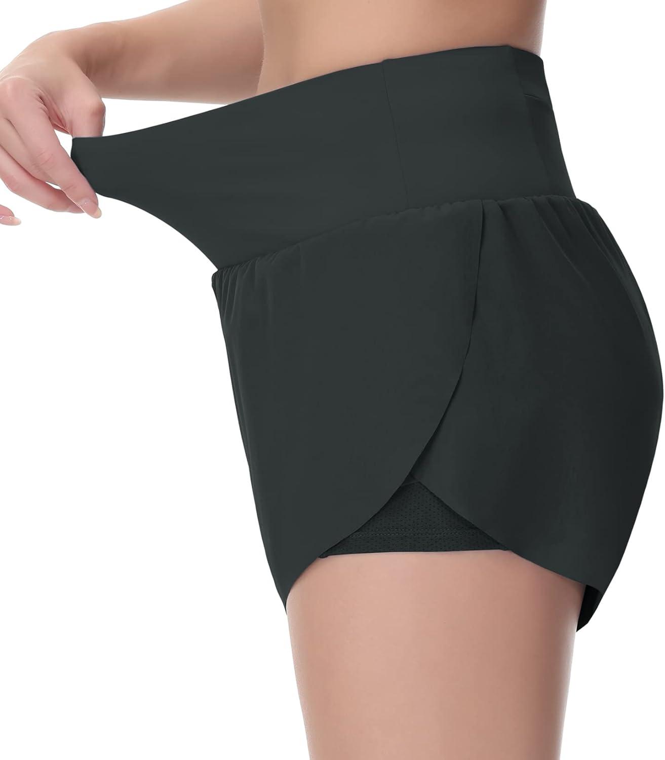 imageTHE GYM PEOPLE Womens Quick Dry Running Shorts Mesh Liner High Waisted Tennis Workout Shorts Zipper PocketsDark Grey