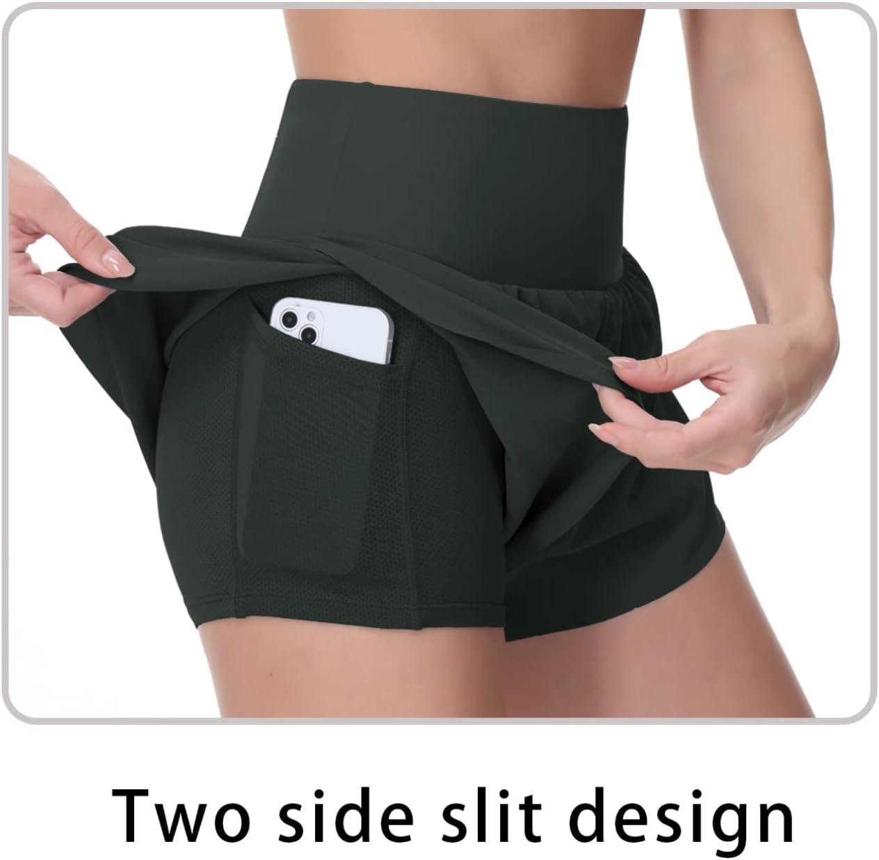 imageTHE GYM PEOPLE Womens Quick Dry Running Shorts Mesh Liner High Waisted Tennis Workout Shorts Zipper PocketsDark Grey