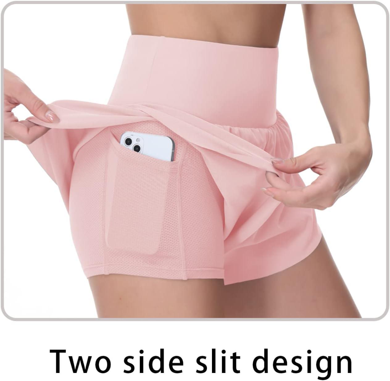 imageTHE GYM PEOPLE Womens Quick Dry Running Shorts Mesh Liner High Waisted Tennis Workout Shorts Zipper PocketsPink
