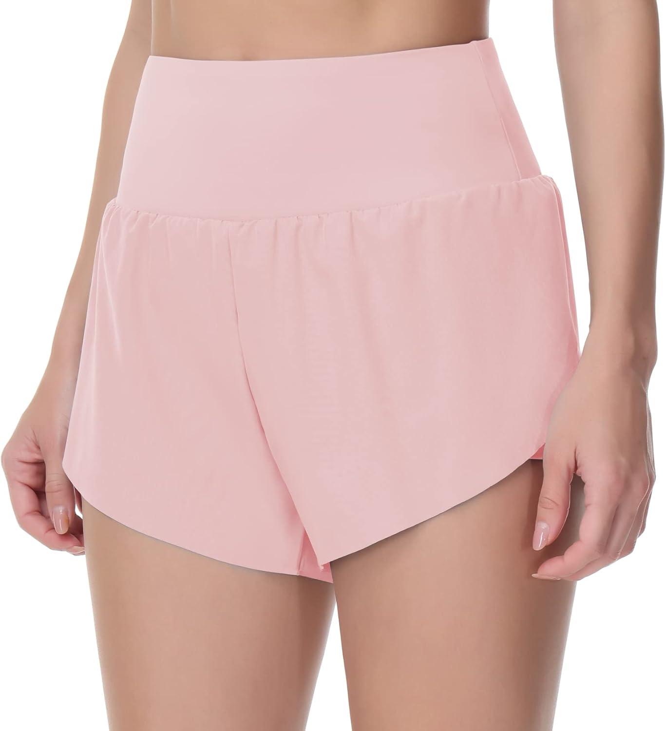 imageTHE GYM PEOPLE Womens Quick Dry Running Shorts Mesh Liner High Waisted Tennis Workout Shorts Zipper PocketsPink