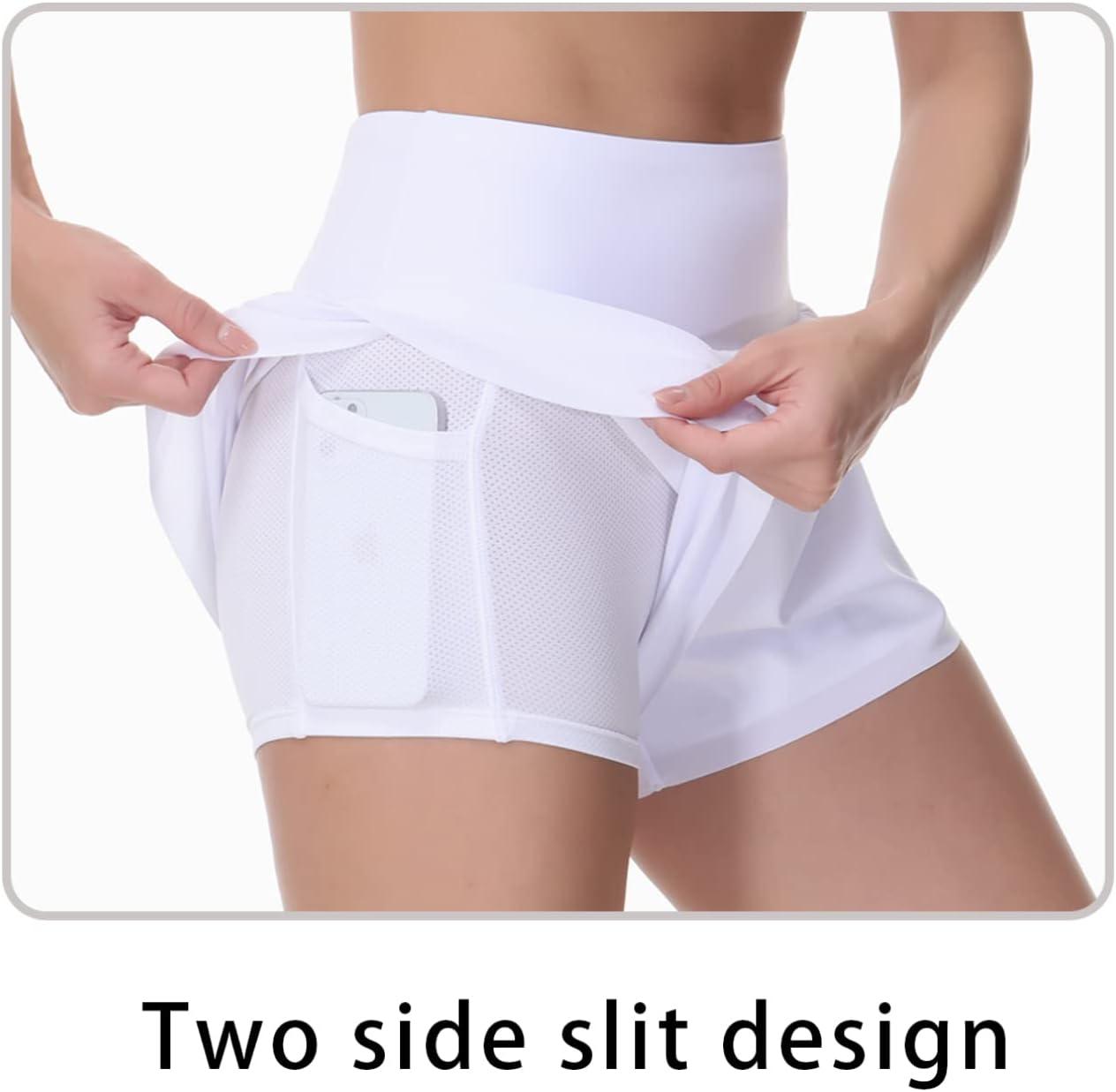 imageTHE GYM PEOPLE Womens Quick Dry Running Shorts Mesh Liner High Waisted Tennis Workout Shorts Zipper PocketsWhite